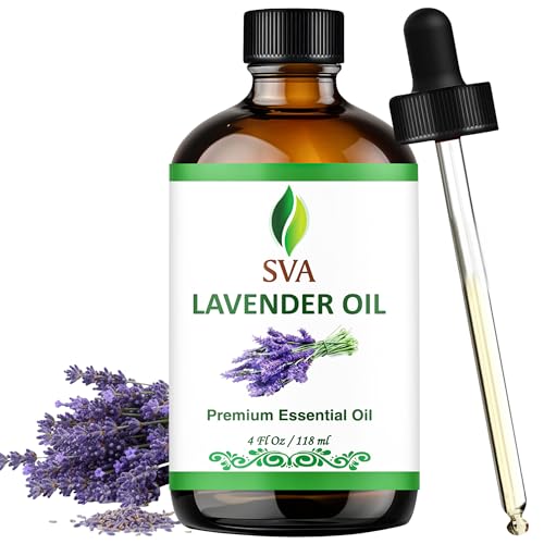 Image of SVA Lavender Essential Oil 4 Fl Oz - for Diffuser, Skin & Hair Care - Ideal for Massage & DIY Blends - with Dropper