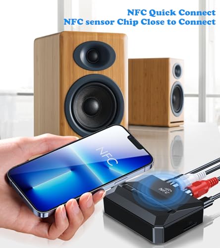 KAIY Bluetooth Receiver for Home Stereo, RCA Bluetooth Adapter with NFC-Enabled, 3.5mm Audio Adapter Support USB Flash Drive/TF Card, Wireless Audio Receivers for HiFi Music Stereo System