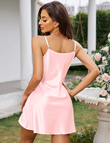 Image of Avidlove Satin Nightgowns for Women Silk Slip Dress Sexy Sleepwear | Adjustable spaghetti straps,elegant V neck,flattering mini lingerie dress,comfortable all day wear