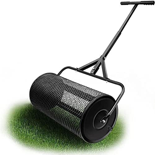 24 Inch Compost Spreader, Peat Moss Spreader with Upgrade T Shaped Handle for Planting Seeding Lightweight Metal Mesh Spreader for Lawn and Garden Care Manure Spreaders Roller