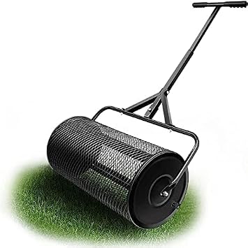 24 Inch Compost Spreader, Peat Moss Spreader with Upgrade T Shaped Handle for Planting Seeding Durable Lightweight Metal Mesh Spreader for Lawn and Garden Care Manure Spreaders Roller