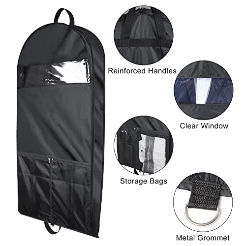 Image of Univivi Garment Bags for Travel and Storage 43 inch Hanging Suit Bag Clear Suits Cover with Mesh Pockets for Coat, Shirt, Jackets, dresses
