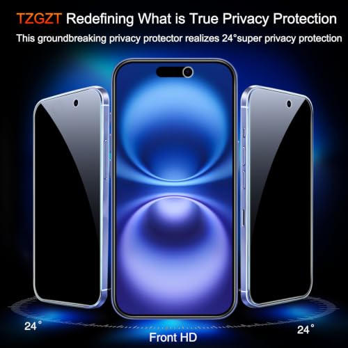 TZGZT Privacy Screen Protector for iPhone 16, Tempered Glass, Case Friendly - image 3