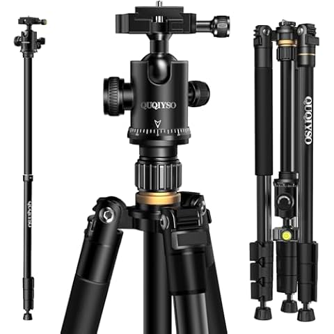 Tripod for Camera, QUQIYSO Camera Tripod 77" DSLR Camera Stand for Travel, Professional Tripod with 36mm 360 Degree Ball Head, Vlog/Video Recording Tripod Stand with Travel Bag (Black) Cover