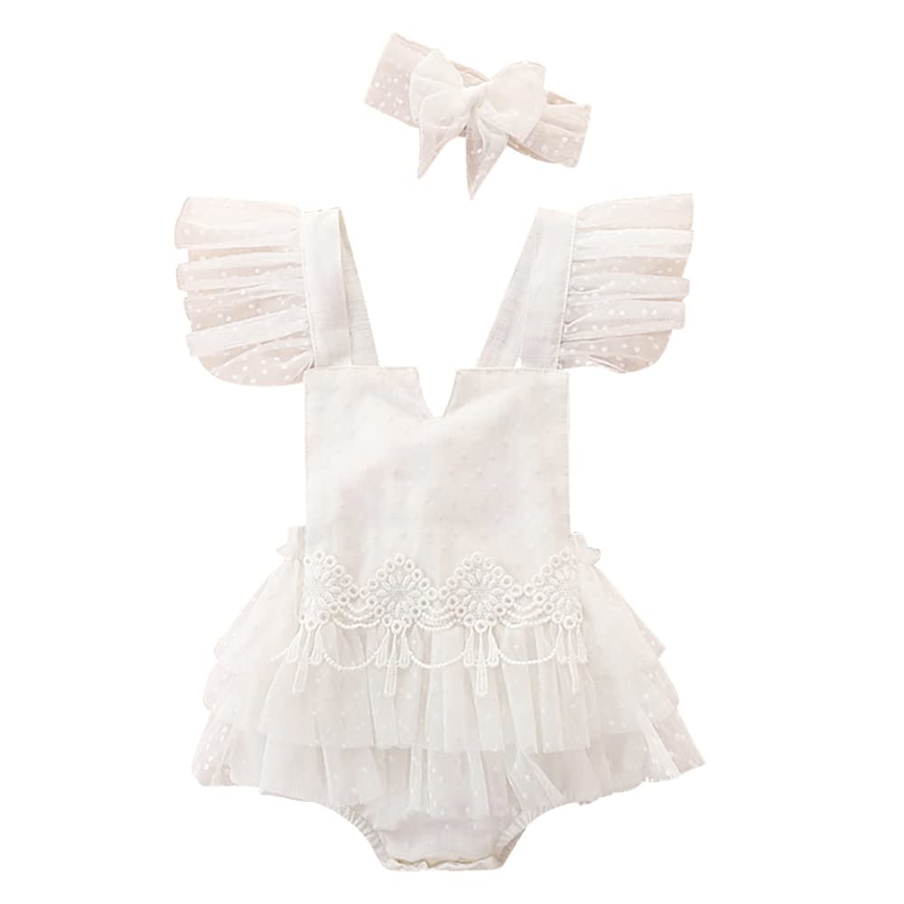 Idopip Baby Girls 1st Birthday Outfit Boho Floral Lace Romper
