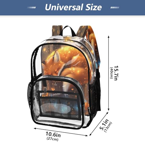 Fox Sleeping Lovely Clear Backpack Heavy Duty See Through Transparent PVC BookBag for Kids Boy Girl School Work4