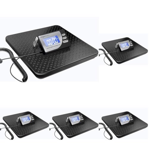Image of Amazon Basics Digital Shipping Postal Scale with Tare Function, Heavy Duty Weighing Platform 1 Ounce Readability, Portable, Black, 660 lb Capacity (Pack of 5)