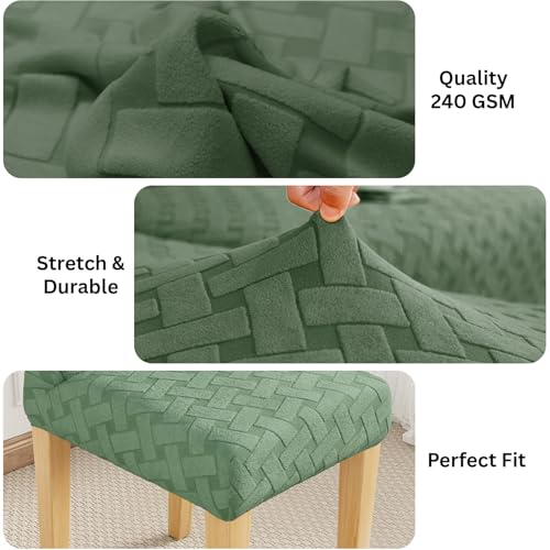 Image of Lukzer Elastic Dining Chair Cover - 4PC Pastel Green Basket Weave | Textured High Stretch Jacquard Seat Cover | Removable Washable Short Dining Chair Cover Protector Seat Slipcover | (CC-114-04)