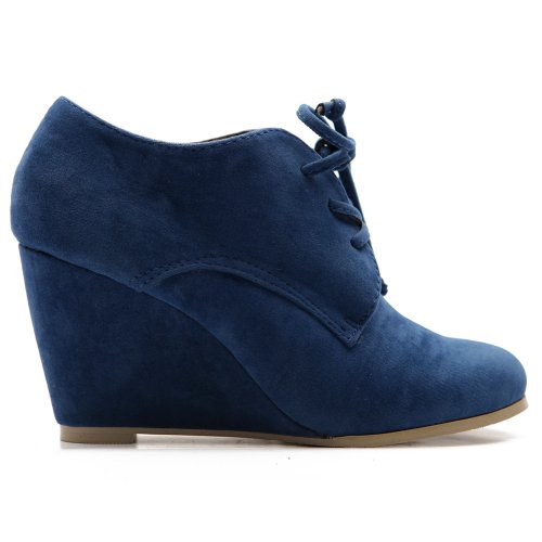 Ollio Women's Shoe Faux Suede Wedge Heel Fashion Ankle Lace Up Boot ZM8902