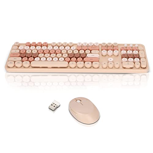 Wireless Keyboard and Mouse Combo,104 Keys Ergonomic Cute Desktop Game Keyboard and Mouse Sets for Girls for Home Office Work Gaming,Valentine's Birthday Gift (Milk Tea)