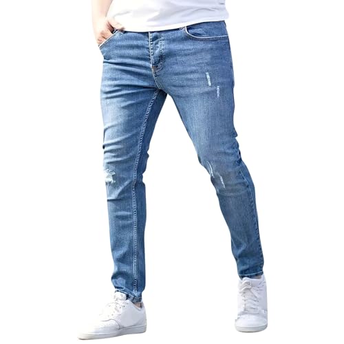 Men's Ripped Skinny Jeans Distressed Destroyed Slim Fit Straight Leg Denim Pants Hip Hop Biker Moto Streetwear