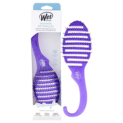 Wet Brush Hair Brush Shower Detangler, Purple Glitter Color, Shower Hair Brush with Soft Bristles Minimizes Pain and Protect Against Split Ends and Breakage for Men, Women, and Kids