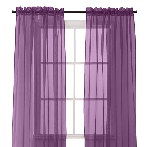 Elegant Comfort Panel Transparente de 2 Piezas con Bolsillo para Barra de 2 Pulgadas, Cortinas de Ventana de 40 Pulgadas de Ancho x 84 Pulgadas de Largo, Morado