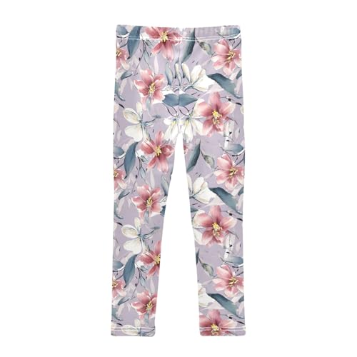 Girls' Athletic Leggings Ankle Length Yoga Dance Pants Kids Teen 4T Beautiful Flower2
