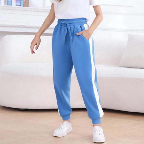 Girls Cotton Colorblock Sweatpants Athletic Drawstring Joggers Teen Boys Track Pants with Pockets for Kids 5-16 Years3