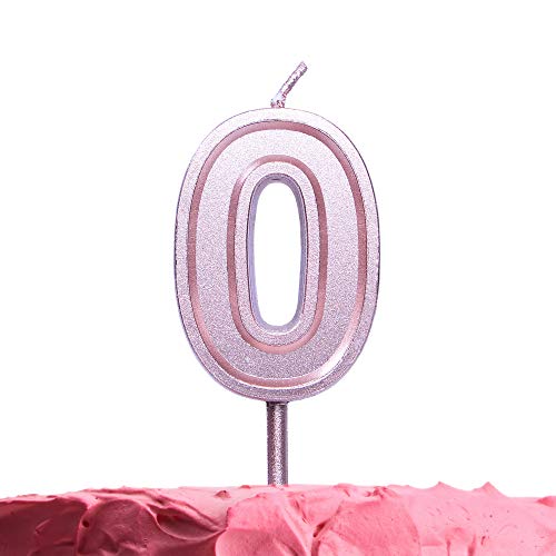 Image of GET FRESH Number 0 Birthday Candle – Rose Gold Number Zero Candle on Stick – Elegant Pink Number Candles for Birthday Wedding Anniversary – Perfect Zero Birthday Cake Candle – Pink 0 Candle