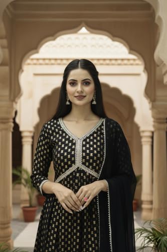 Image of Women Rayon Embroidered Kurta with Pant and Dupatta Set