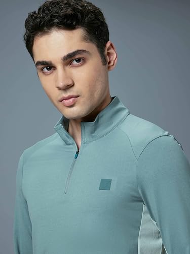 Image of TECHNOSPORT Men Polyester Slim Fit Colorblock Zipper Neck Full Sleeve Cotflex Polo T-Shirt With Quick Dry, Spf50+ For Gym, Sports And Regular Use
