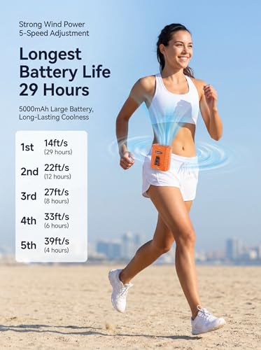 Image of Waist Clip Fan - 5000mAh Rechargeable Portable Personal Fan, 39ft /s Ultra-Strong Wind, 29H Runtime, 5 Speeds, LED & SOS Light, for Outdoor, Camping, Hiking, Construction