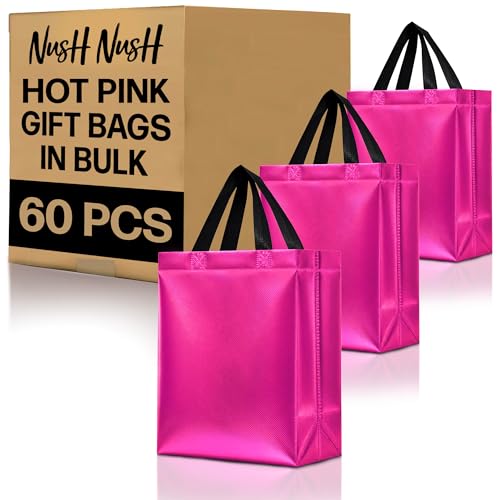 Sacs cadeaux réutilisables Nush Nush rose vif de taille moyenne avec poignées confortables