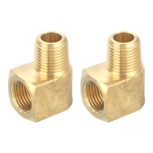 QUARKZMAN Conexión de Codo de 90 Grados de Latón Barstock Street 1/8' NPT Conector de Tubería para Gas, Aire, Aceite, Propano, 2 Piezas
