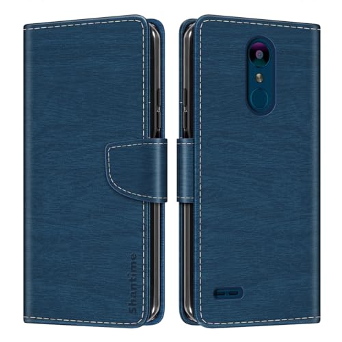 Shantime Funda Cartera de Cuero Compatible con LG K9, Tapa de Color con Ranuras, Cierre Magnético Protección Completa(Azul)
