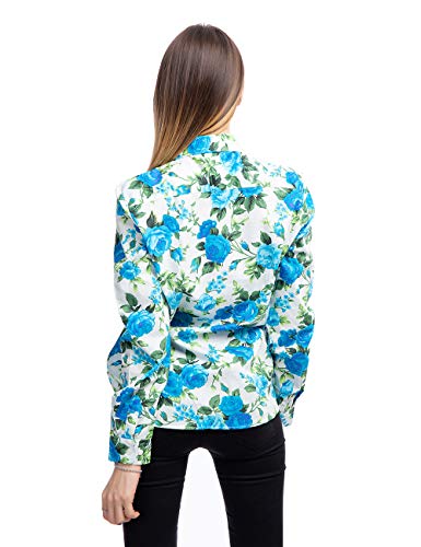 Erztiay Women's Blouses Casual Long Sleeve Work Button Down Dress Hawaiian Shirts Tops(White Blue Penoy, Large) #TOP3