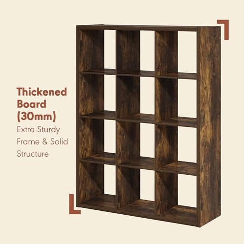 Image of Furinno Cubicle Record Player Stand, 12-Cube Record Storage, Amber Pine | Vinyl Storage, 1.2 inchInch Extra Thick, Open Back Media Shelf for CD DVD Bluray Game Disc, for Living Room, Home Office
