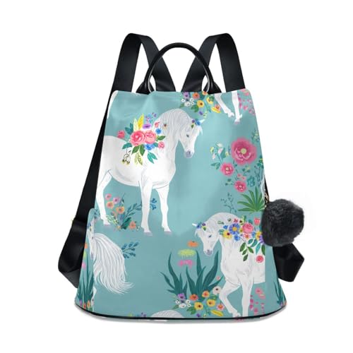 Sac à dos antivol pour femme multi-poches blanc imprimé chevaux style casual