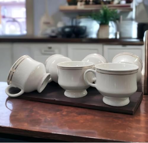 Image of Bharat Trade Dynamics Fine Bone China White Cups and Saucer with Golden Line, 150 ml Tea Cup Set of 6 Cup and Saucer Set for Tea Milk Coffee Chai, Teacup Set