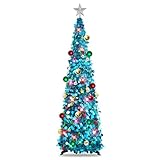 N&T NIETING Christmas Tree,5ft Collapsible Pop Up Christmas Tree Blue Tinsel Coastal Christmas Tree for Holiday Xmas Decorations,Home Display, Office Decor