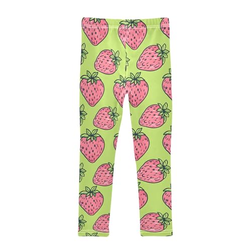Doodle Strawberry Pattern Girls Leggings Ultra Soft Compression Yoga Gym Pants for Kids 4-10T2