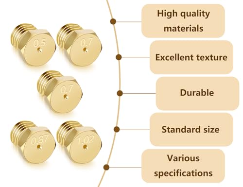 Emezddo 5 Stück Gasherd Düsen,Brenner Gas Herd Ersatzdüsen,LPG-Umrüstsatz,Messing Brennerdüsen,Gasstrahldüsen,Gasstrahl Set,Erdgas Propan Einspritzdüsen,Gas Kocher Gasdüsen(0.5/0.7/0.7/0.87/1.02mm)