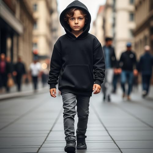 Image of Khakey Kids Boys Black Graphic Printed Hooded Sweatshirt|Trending Hoodie for Boys|Black Color|Panda Print|Winter Wear Print