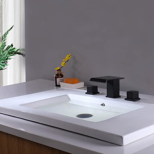 Robinet de lavabo de salle de bain noir mat à double poignée 3 trous - 4