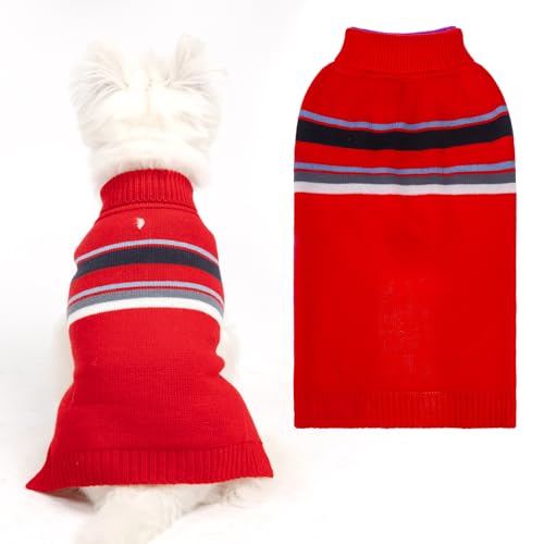 Image of PAWCHIE Dog Sweater - Warm Turtleneck Coat for Medium to Large Dogs, Stretchy Knitted Outfit for Girls & Boys, Red
