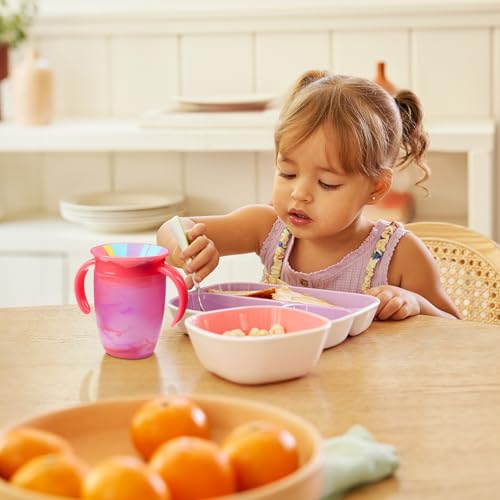 Munchkin Miracle 360 Sippy Cup for 6 Month Old, Spill Proof Baby and Toddler Cups with Transition Handles, 7 Ounce, Tropical Swirl, Pink/Multi - image 4