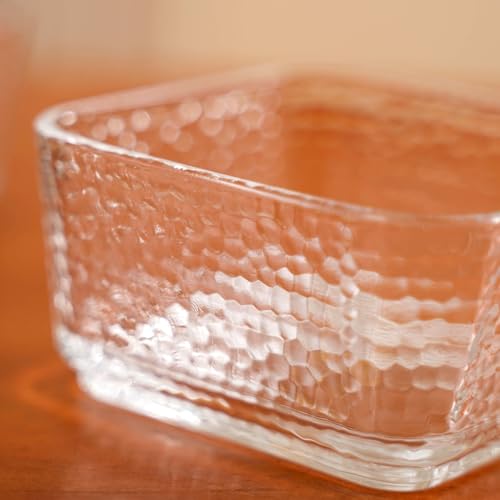 Image of Nestasia Square Glass Bowls Set of 4 (300 ml Each) | Transparent Hammer - Textured Katori for Dessert & Ice Cream | Microwave & Dishwasher Safe Snack Bowls - Perfect for Gifting