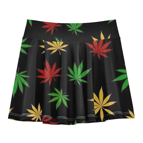 Joisal Cannabis Leaves Green Black Toddlers Tennis Skirts Dance Athletic Shorts for Girls Skorts School Skirt 4t