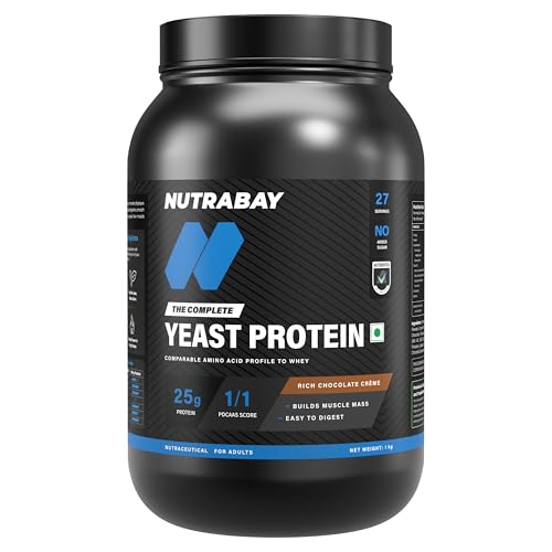 Image of Nutrabay Fermented Yeast Protein Powder - 1kg, Rich Chocolate Creme | 25g Protein, 6.7g BCAA | 9 EAAs | PDCAAS 1 | Gut Friendly | Superior Muscle Growth | Sugar, Lactose & Soy Free