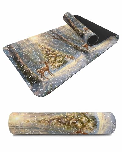 Debedcor Heat Proof Table Pads Waterproof Decorative, Christmas Tree Non-Slip Table Countertop Protector, Winter Xmas Tree Deer Snowfall Insulation Mat for Dining Room, 48 x 12 Inches