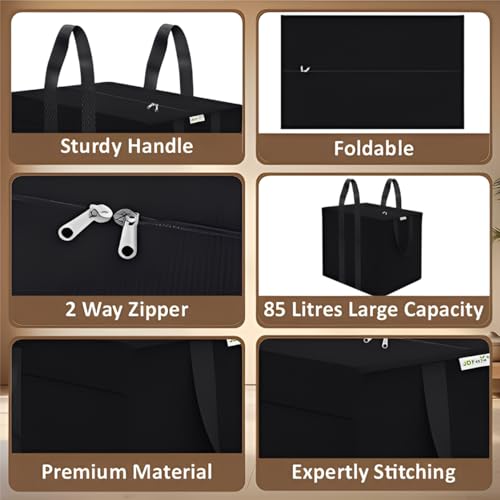 Image of JD FRESH 85 Liters 1 Pc Nylon Storage Bag for Clothes /Moisture Proof Clothes Storage Bags with Zipper & Handle /Multi-Purpose Underbed Storage Bag /Storage Organizer for Blanket /Bedsheet /Toy - (Black)