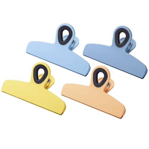 Mr. Pen- マグネット式バッグクリップ 4個パック 幅5インチ ブルー&イエローシェード 高耐久 食品パッケージ用クリップ 冷蔵庫用チップバッグクリップ