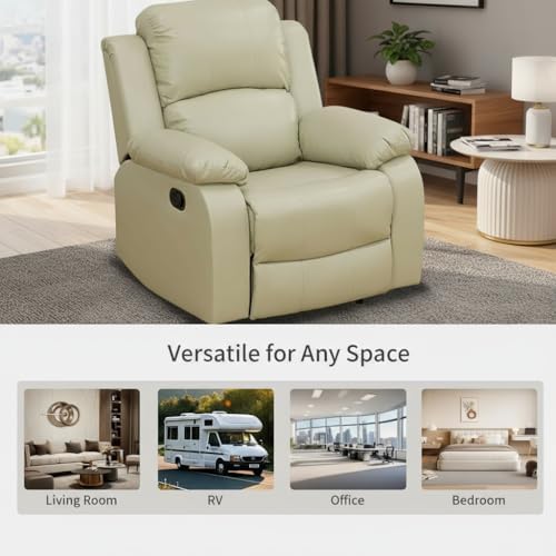 Image of Manual Lazy Boy Recliner Chair, Single Leather Reclining Chair with Home Theater Seating, Oversized Recliner Sofa Breathable Living Room Chairs for Adults Reading Gaming, Khaki