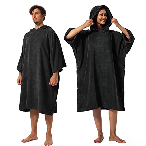 Winthome Changing Bath Robe, Surf Poncho Towel with hooded (M, Black)