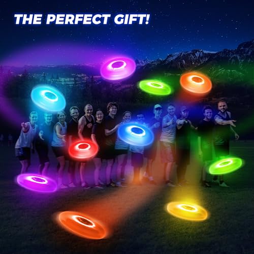 FIREMOON Leuchtende Frisbee Scheibe, LED Frisbee, 7 Dynamische Modi, 7 Farben, 16 Millionen Farben RGB, Hell, Aufladbare, Kindergeburtstag Frisbee Geschenk, Spielzeug ab 6 7 8 9 10 Jahre Jungen 175G