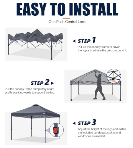 Image of MASTERCANOPY 8x8 Durable Pop Up Canopy Tent with Roller Bag, Dark Grey