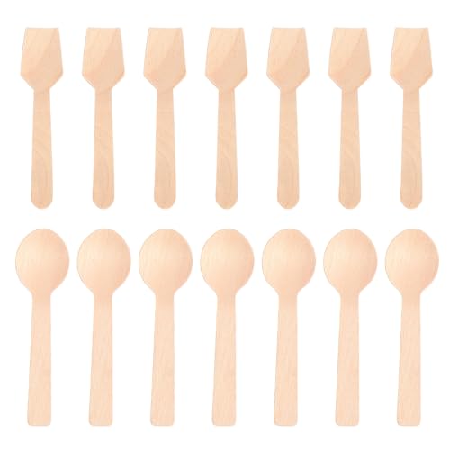 HAMPPLIES 200個 使い捨て木製スプーン 木製シャベル 軽量で持ちやすい ハンドル快適 アウトドアキャンプ ピクニック バーベキュー 結婚式パー