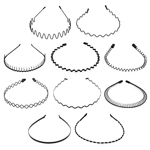 Black Metal Headbands for Women, Hair Accessories (6 In, 10 Pack)