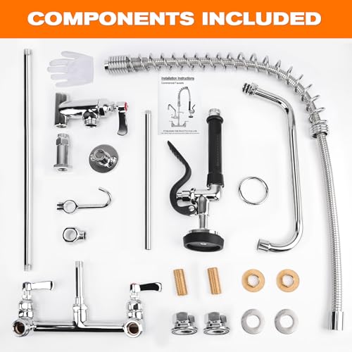 Image of 43 inch Height Commercial Faucet with Sprayer Commercial Sink Faucet